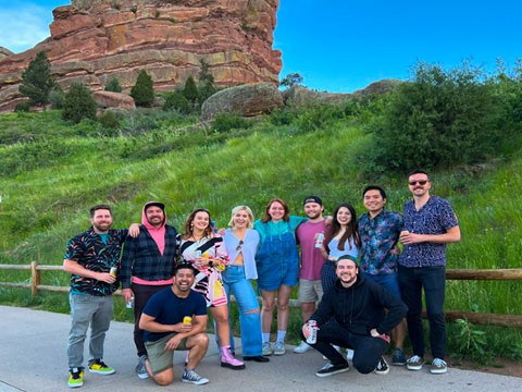 group outside red rocks amphitheater about to go to a concert