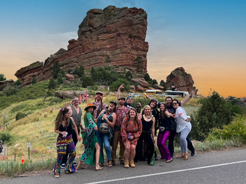group going into a red rocks concert